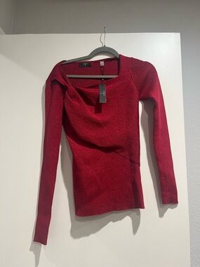 NWT TAHARI Red Long-Sleeve Asymmetric Knit Sweater